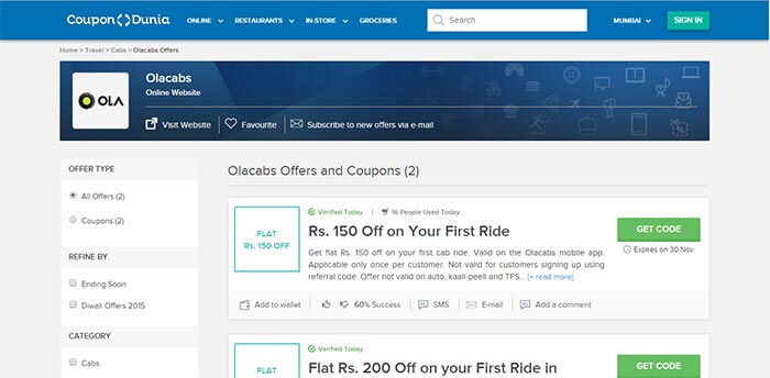 Pick coupons from Coupondunia