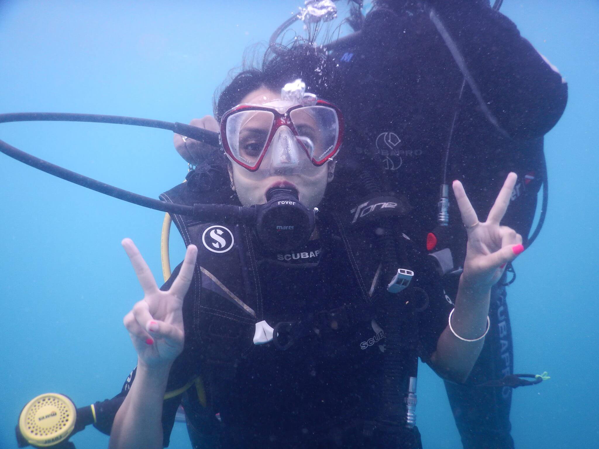 Posing underwater while cuba diving in ANdaman
