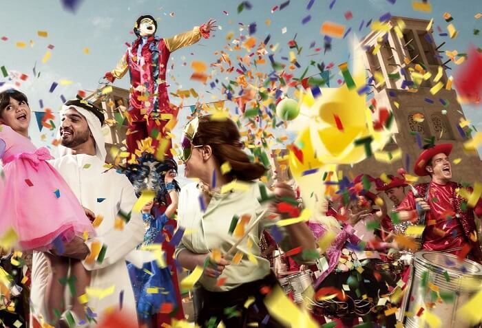 People enjoying in colorful festivities during Dubai Shopping Festival 2016