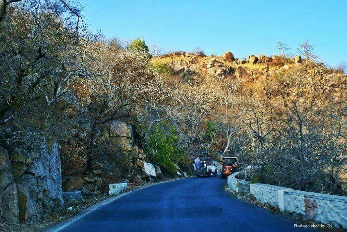 Winding, picturesque road leading to the hills of Mount Abu