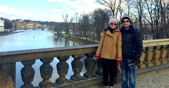 Ankush and his wife on a Europe honeymoon trip