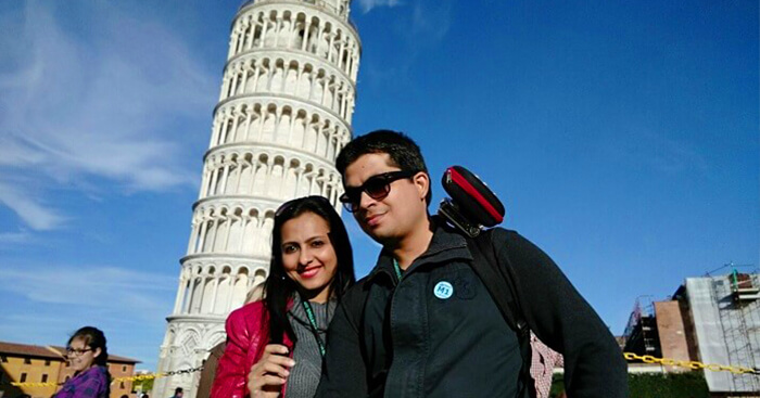 At the Leaning tower of Pisa in Italy