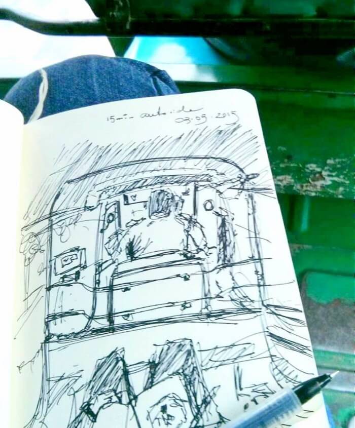 A doodle done while traveling in an aurto