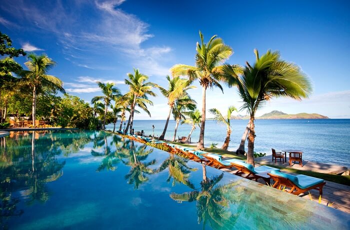 The beautiful infinity pool at the Tokoriki Island Resort