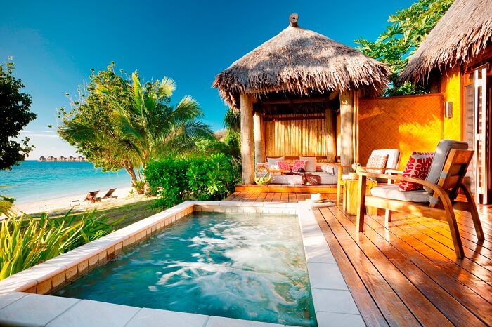The beautiful Deluxe Beachfront Bure at the Likuliku Lagoon Resort