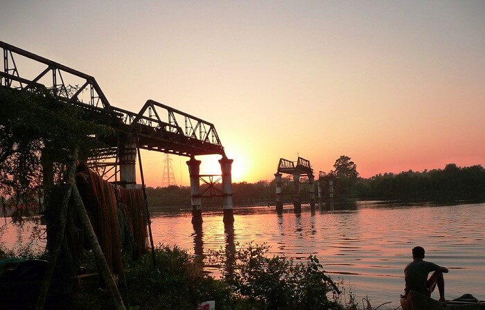 Sunset at the Borim Bridge over the Zuari River