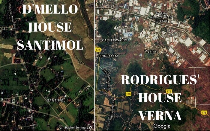 Google Map images of the locations of the haunted houses in Goa