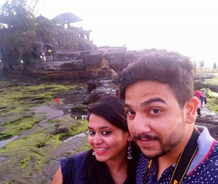 At the Tanah Lot Temple, one of the most popular tourist destinations in Bali