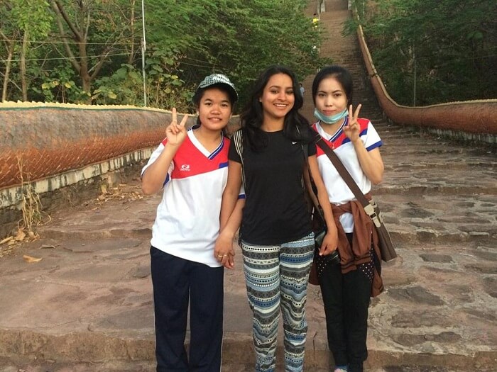 Leena with her friends in Pakse