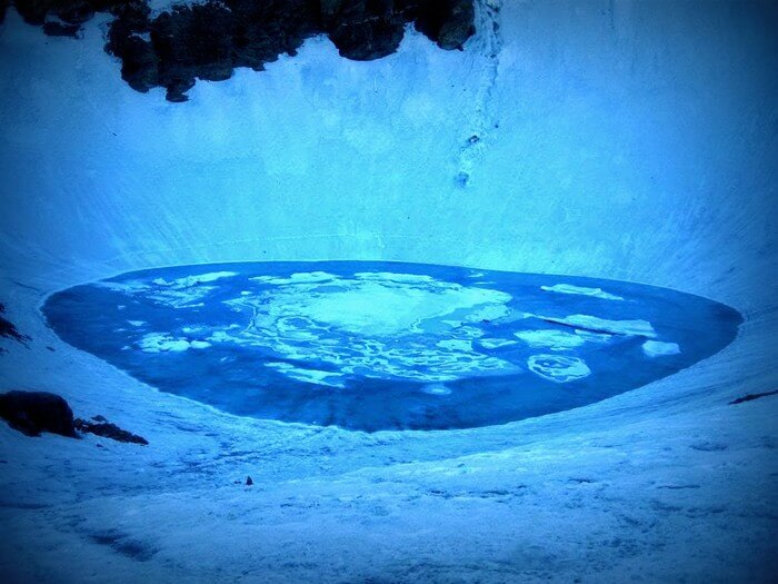 The Roopkund lake freezes during the winters