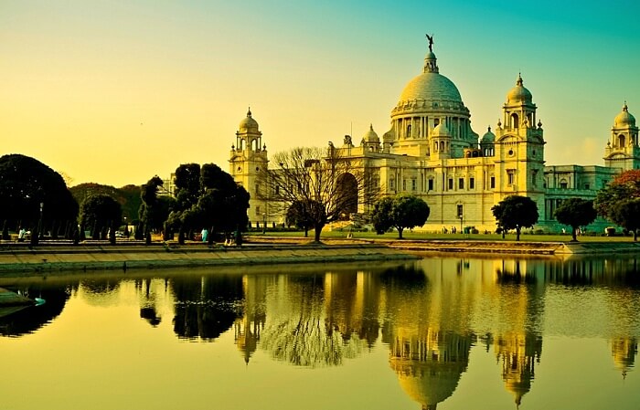 Victoria Memorial looking stunning at dusk due to lighting effects