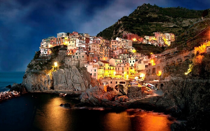 A night shot of the beautiful Amalfi Coast in Italy