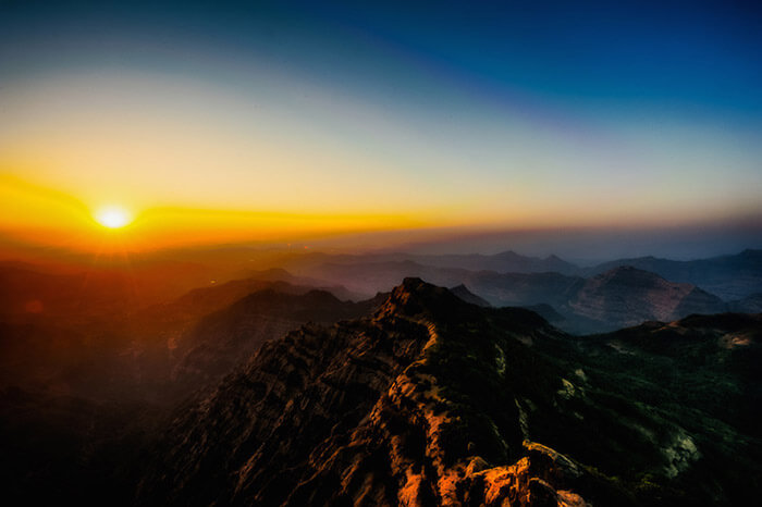 The awesome colours of the sky during sunset at Bombay Point, Mahabaleshwar