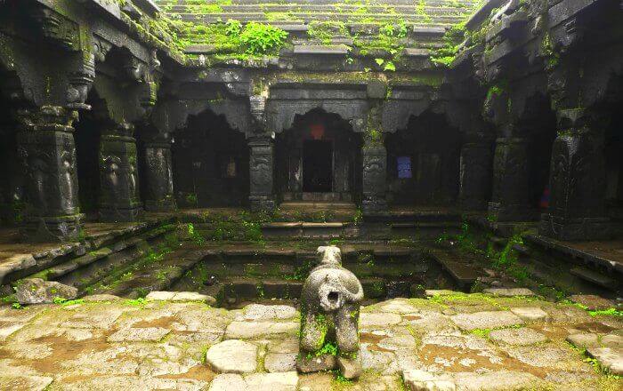 The inner sanctum of Mahabaleshwar Temple with the stone lingam of Lord Shiva in the centre