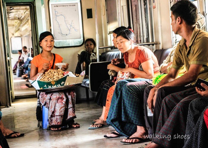 Leena clicking a small girl in Myanmar train