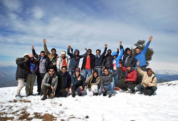 A joyful group at the top of the Nag Tibba Summit