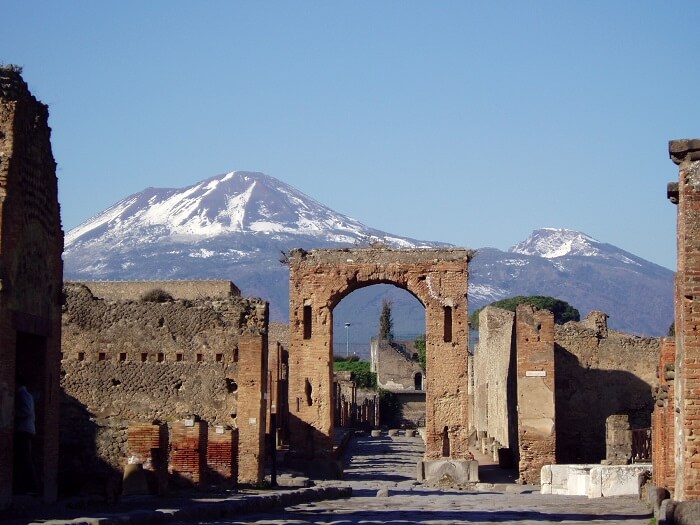 The ruins of Pompeii with Mt Vesuvius in the background