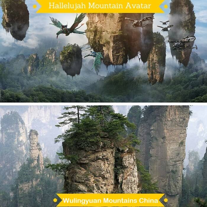 Hallelujah Mountains and Wulingyuan Mountains in China that have been given the same name because of the striking similarity