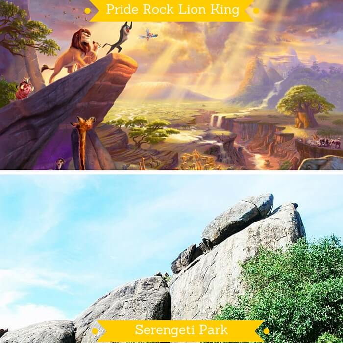 The Pride Rock from the movie Lion King and Serengeti Park in Tanzania on which it is based