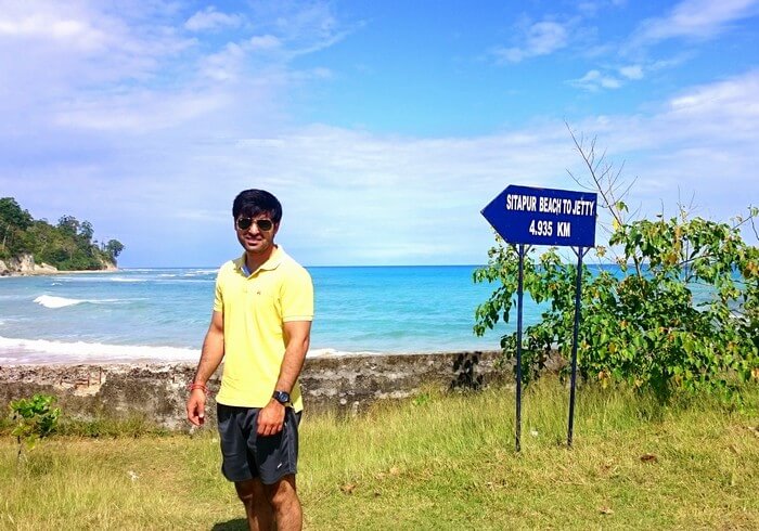 Abhinav at the Sitapur beach in Andaman