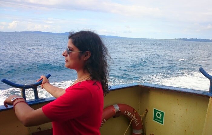 Abhinav's wife on a ferry ride