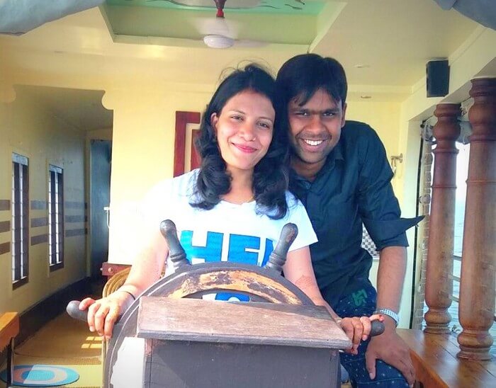 Vishu and Prachi in the houseboat in Kerala