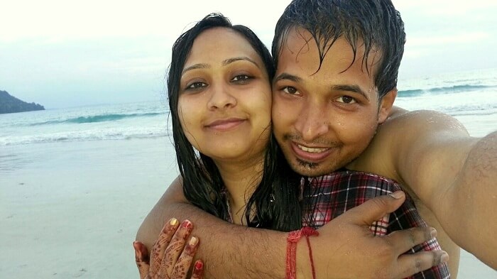 Agam and his wife on the beach