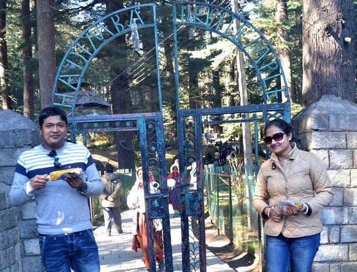Madhumita and her husband at Hadimba Devi Temple