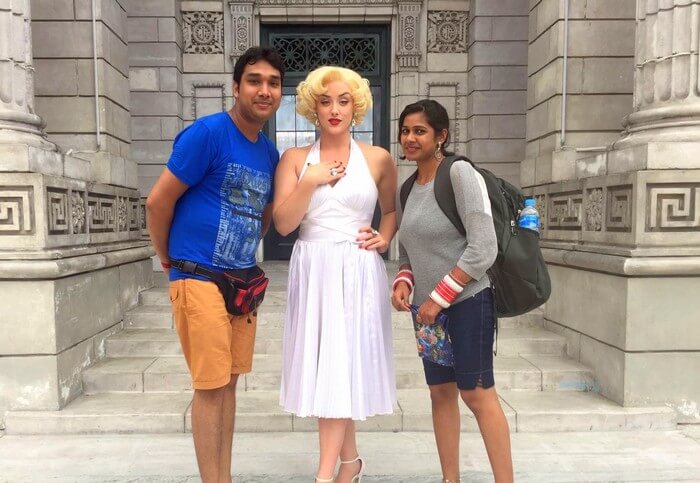 Kavya and Ram with Marilyn Monroe lookalike