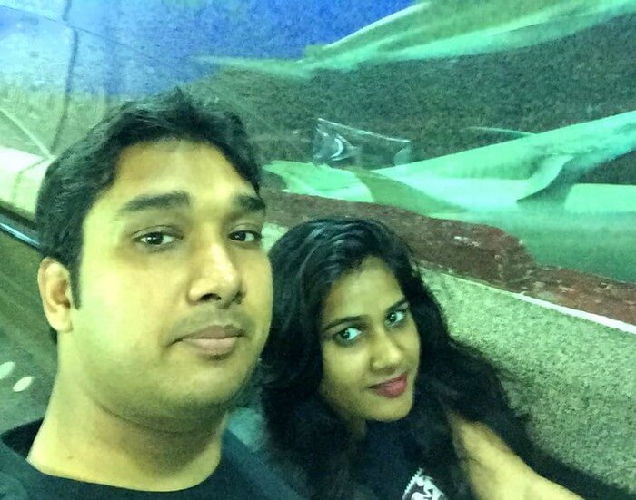 Ram and Kavya at the giant aquarium in Sentosa