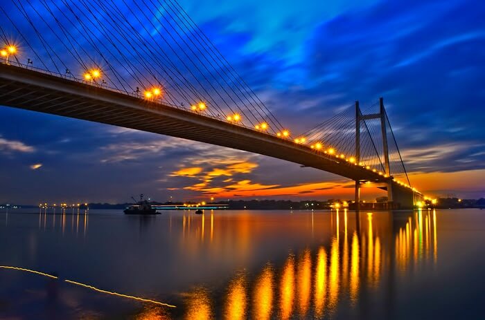 The Howrah bridge in Kolkata as seen during sunset
