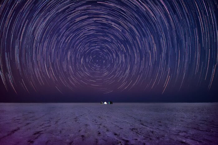 A stunning capture of the star trails over Rann of Kutch