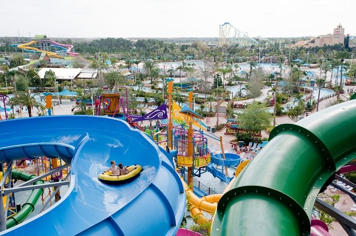 A shot capturing the vast expanse of the Aquatica water park in Kolkata