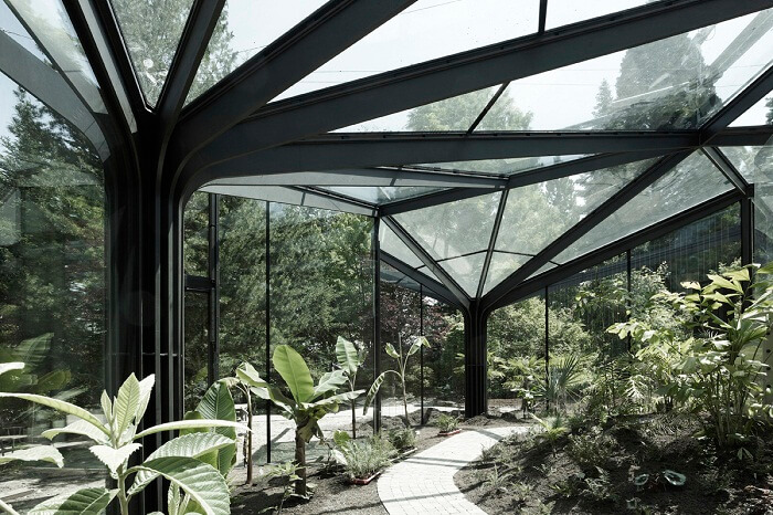 A greenhouse housing many unique plants at the Botanical Garden