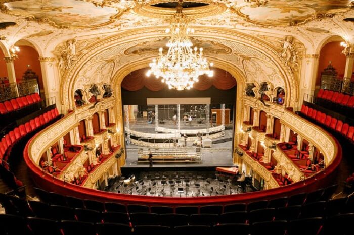 The massive seating and beautifully designed interiors of the Opera House in Zurich