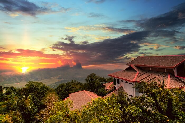 Sunset view from the top of Gunung Raya Mountain at Langkawi Island in Malaysia