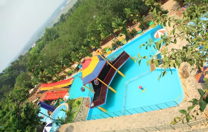 An aerial view of the Wonderla water park in Kochi