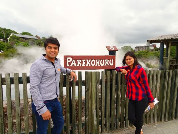 Vinamra and Ankita in the thermal village of Rotorua