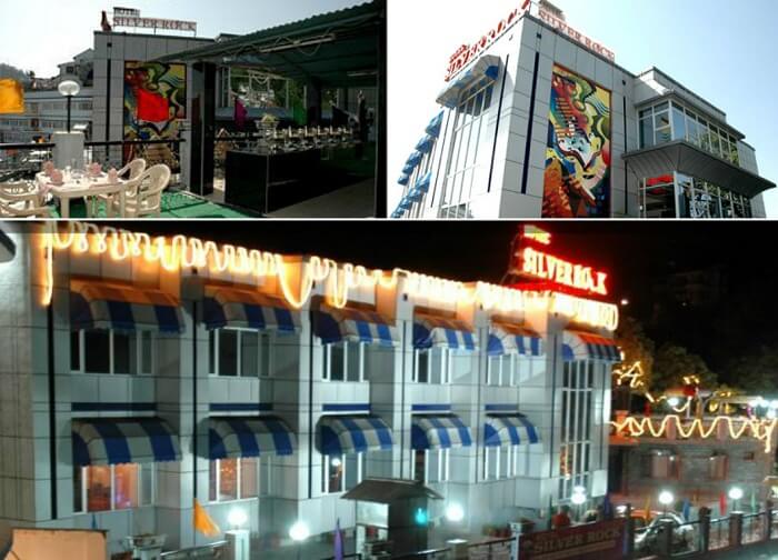 The roof-top dining and the exterior of the Hotel Silver Rock in Mussoorie