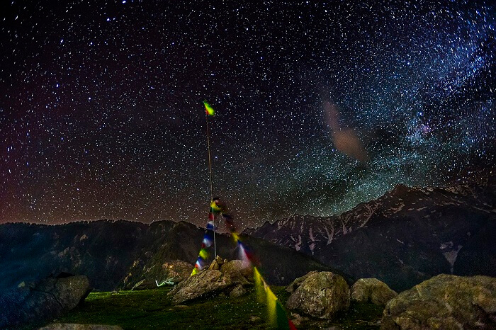 A view of the star-studded night sky as seen on the Triund Trek