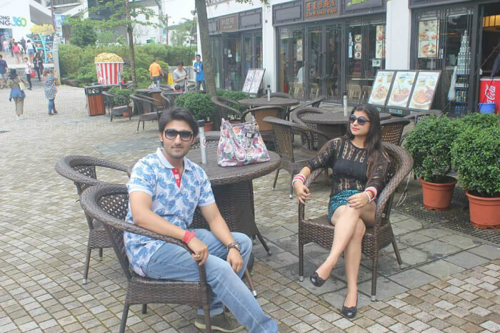 Mitul and his wife enjoying the Disneyland ambience