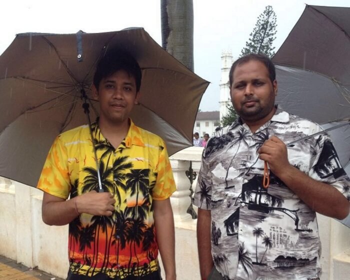 Chetan and his friend at the resort in Goa