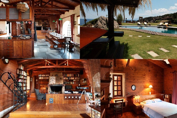 A collage showing the various amenities at the Aegean Island Villa