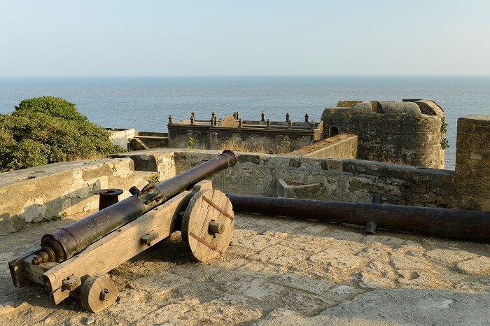 Cannon on walls of the Portuguese fort in the Diu town in Gujarat