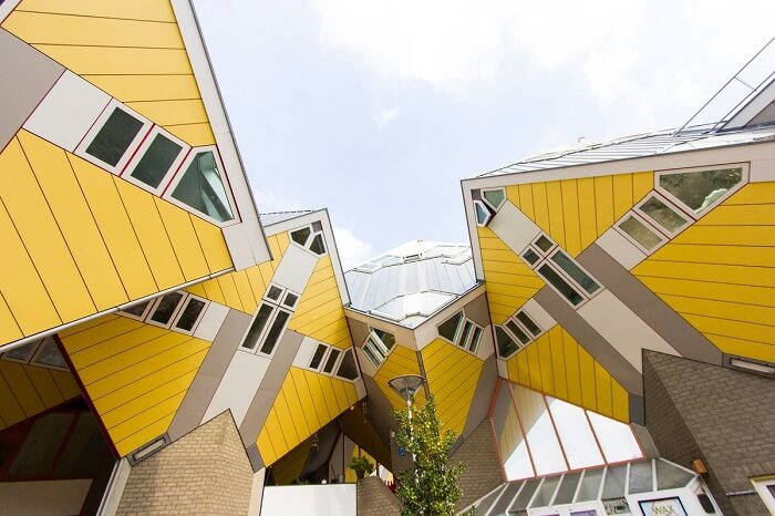 A view of the Cube house at Rotterdam in Netherlands from outside