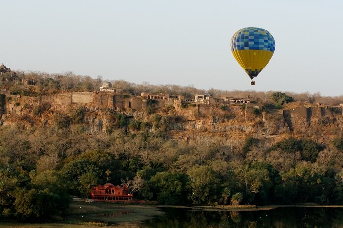 Beautiful scene of hot air ballooning in Rajasthan
