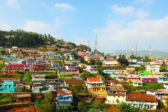 The colorful houses on the hills of Coonoor