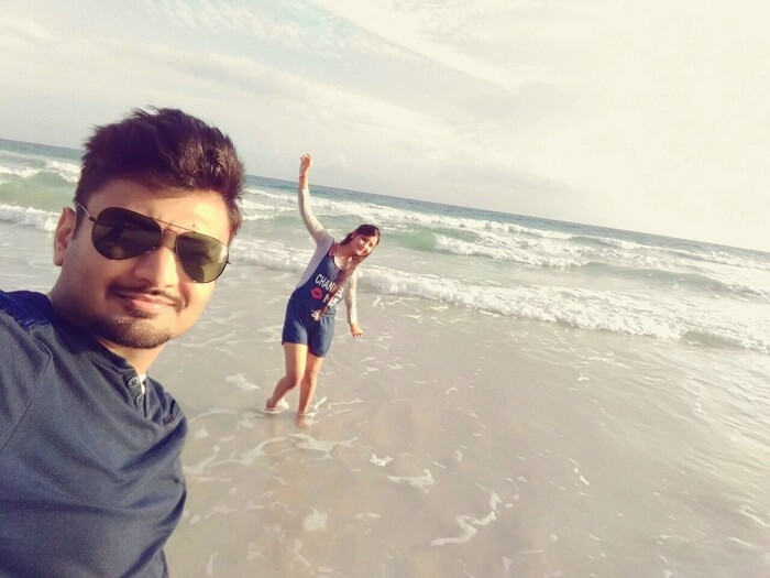 Vivek and his wife on a beach in Andaman
