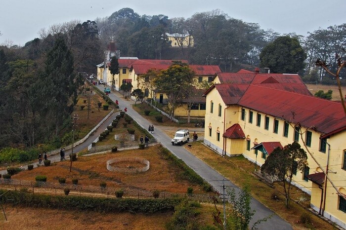 An aerial shot of the Dr Grahams Home at Kalimpong