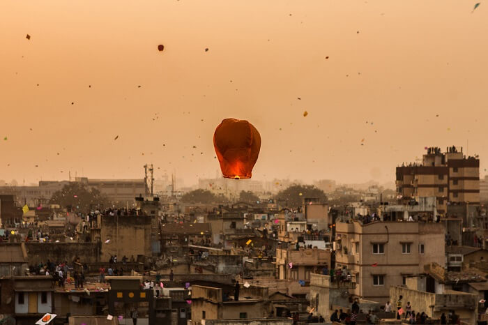 Hundreds of colorful kites flying over the state during Kite Festival in Rajasthan